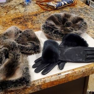 Ladies gloves, hat and neck wrap